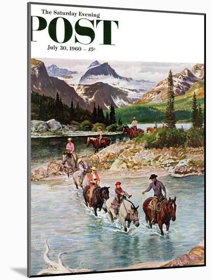 "Horseback Riding in Glacier Park," Saturday Evening Post Cover, July 30, 1960-John Clymer-Mounted Giclee Print