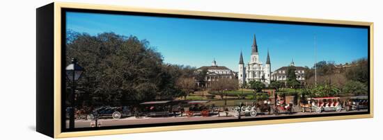 Horsedrawn Carriages on the Road with St. Louis Cathedral in the Background, Jackson Square-null-Framed Premier Image Canvas