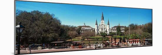 Horsedrawn Carriages on the Road with St. Louis Cathedral in the Background, Jackson Square-null-Mounted Photographic Print