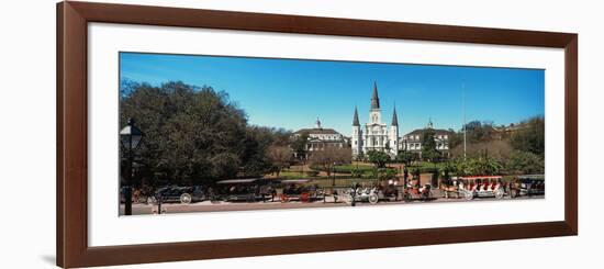 Horsedrawn Carriages on the Road with St. Louis Cathedral in the Background, Jackson Square-null-Framed Photographic Print