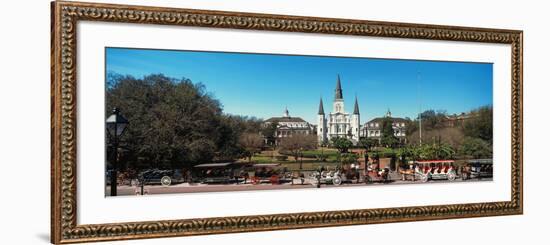 Horsedrawn Carriages on the Road with St. Louis Cathedral in the Background, Jackson Square-null-Framed Photographic Print