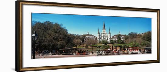 Horsedrawn Carriages on the Road with St. Louis Cathedral in the Background, Jackson Square-null-Framed Photographic Print