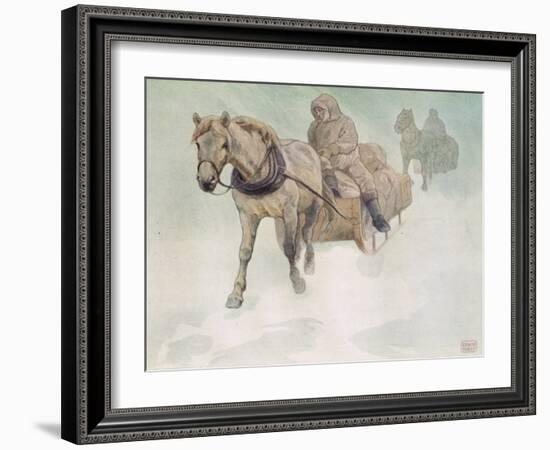 Horsedrawn Sleigh, Illustration from 'Helpers Without Hands' by Gladys Davidson, Published in 1919-John Edwin Noble-Framed Giclee Print