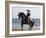 Horseman in Traditional Dress Riding Black Andalusian Stallion on Beach, Ojai, California, USA-Carol Walker-Framed Photographic Print