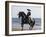 Horseman in Traditional Dress Riding Black Andalusian Stallion on Beach, Ojai, California, USA-Carol Walker-Framed Photographic Print