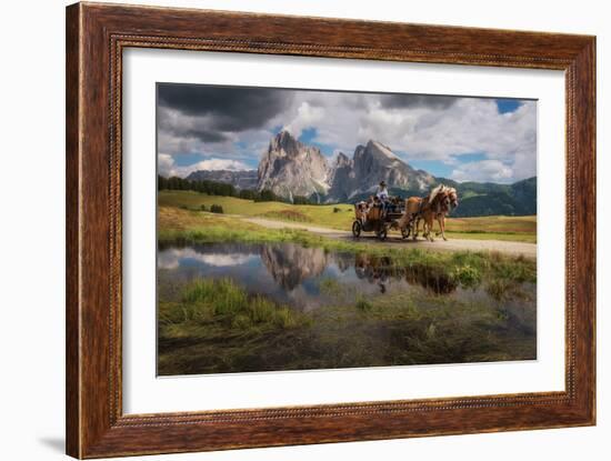 Horses and an Old Cottage.-Ales Krivec-Framed Giclee Print