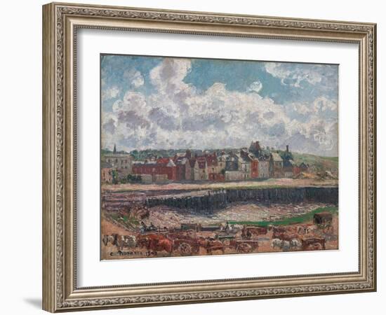 Horses and Carts in Front of the Fishing Harbour-Camille Pissarro-Framed Giclee Print