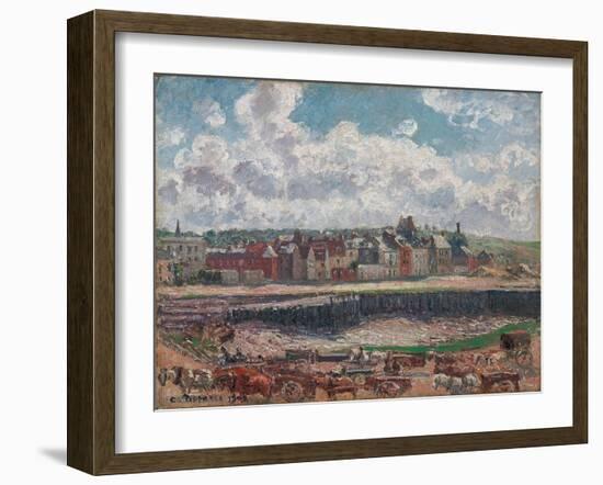 Horses and Carts in Front of the Fishing Harbour-Camille Pissarro-Framed Giclee Print