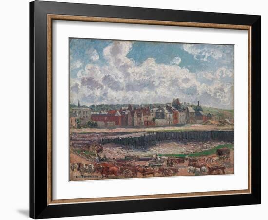 Horses and Carts in Front of the Fishing Harbour-Camille Pissarro-Framed Giclee Print