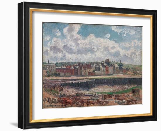 Horses and Carts in Front of the Fishing Harbour-Camille Pissarro-Framed Giclee Print