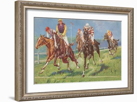 Horses and Jockeys in Steeplechase-null-Framed Art Print