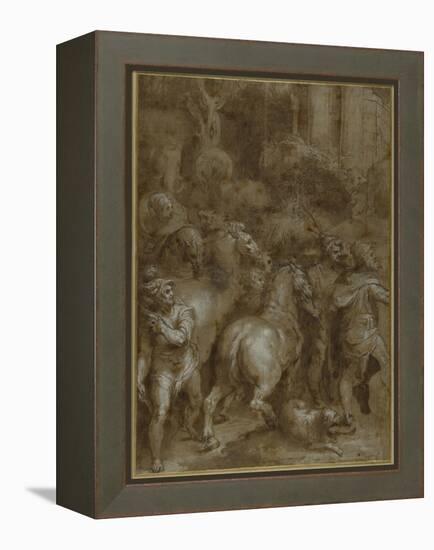 Horses and Men, Facing Right-Taddeo Zuccaro-Framed Premier Image Canvas