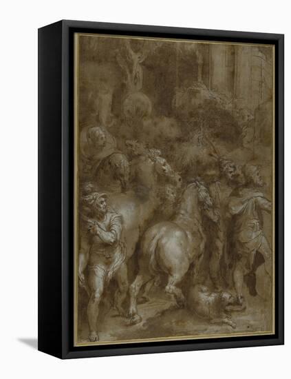 Horses and Men, Facing Right-Taddeo Zuccaro-Framed Premier Image Canvas