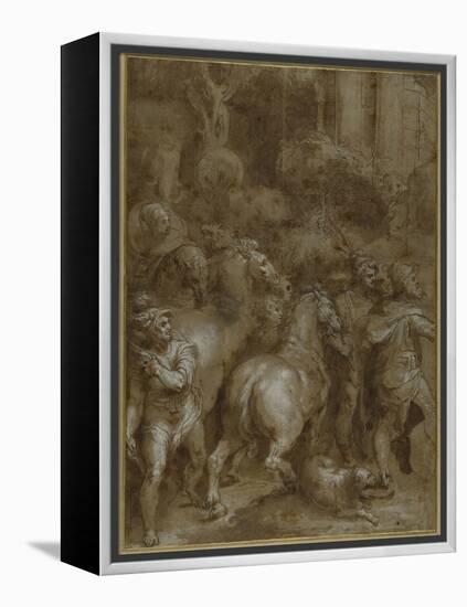 Horses and Men, Facing Right-Taddeo Zuccaro-Framed Premier Image Canvas