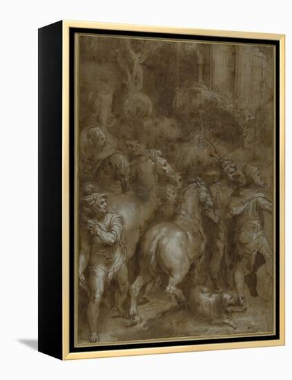 Horses and Men, Facing Right-Taddeo Zuccaro-Framed Premier Image Canvas