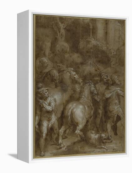 Horses and Men, Facing Right-Taddeo Zuccaro-Framed Premier Image Canvas