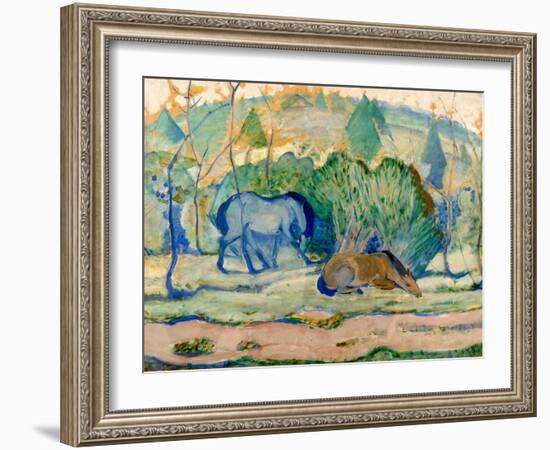 Horses at Pasture (Horses in a Landscap)-Franz Marc-Framed Giclee Print