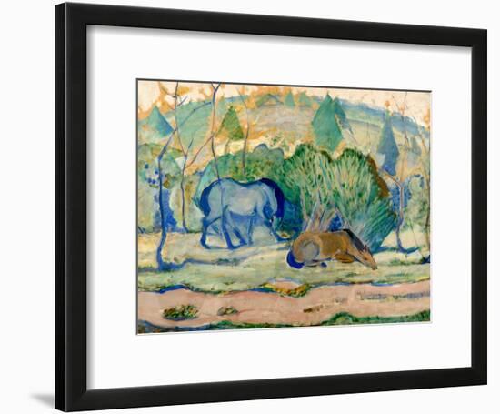 Horses at Pasture (Horses in a Landscap)-Franz Marc-Framed Giclee Print