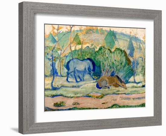 Horses at Pasture (Horses in a Landscap)-Franz Marc-Framed Giclee Print