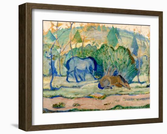 Horses at Pasture (Horses in a Landscap)-Franz Marc-Framed Giclee Print