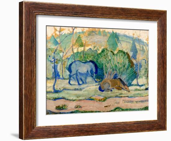 Horses at Pasture (Horses in a Landscap)-Franz Marc-Framed Giclee Print