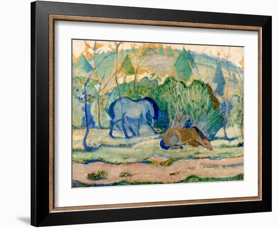 Horses at Pasture (Horses in a Landscap)-Franz Marc-Framed Giclee Print