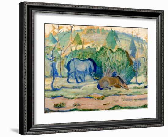 Horses at Pasture (Horses in a Landscap)-Franz Marc-Framed Giclee Print