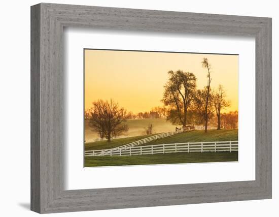 Horses at sunrise, Shaker Village of Pleasant Hill, Harrodsburg, Kentucky-Adam Jones-Framed Photographic Print