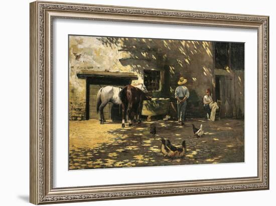 Horses at Water Trough, 1900-Luigi Serena-Framed Giclee Print