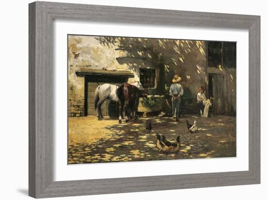 Horses at Water Trough, 1900-Luigi Serena-Framed Giclee Print