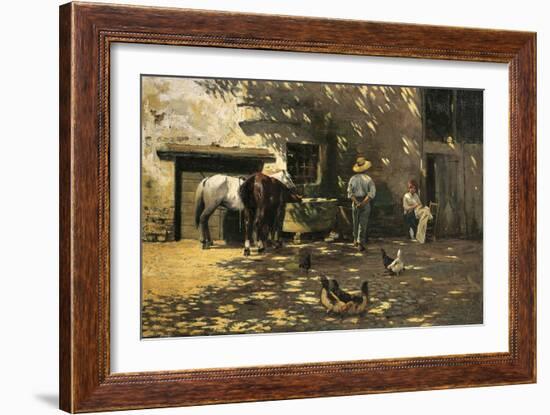 Horses at Water Trough, 1900-Luigi Serena-Framed Giclee Print