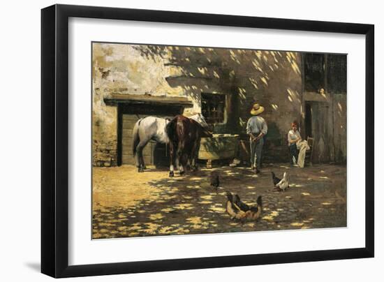 Horses at Water Trough, 1900-Luigi Serena-Framed Giclee Print