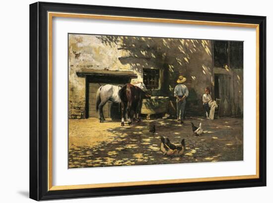 Horses at Water Trough, 1900-Luigi Serena-Framed Giclee Print