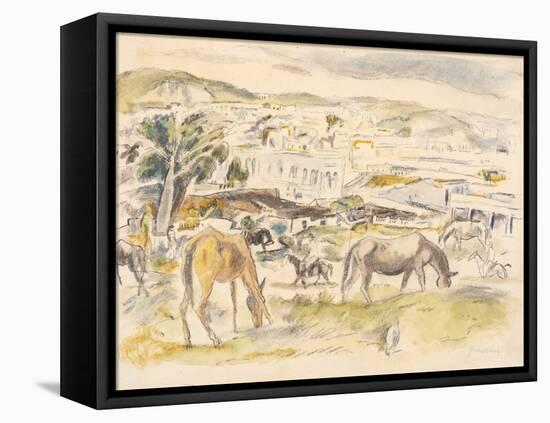 Horses in Landscape (W/C on Paper)-Jules Pascin-Framed Premier Image Canvas