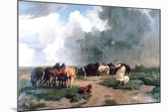 Horses in the Storm, 1862-Karoly Lotz-Mounted Giclee Print