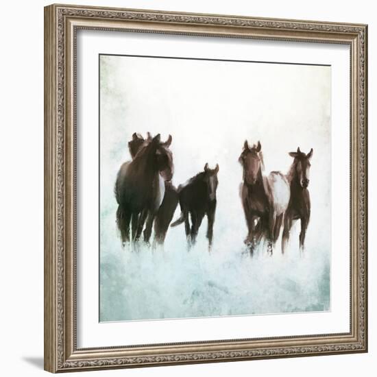 Horses Running Through The Surf-Dan Meneely-Framed Art Print