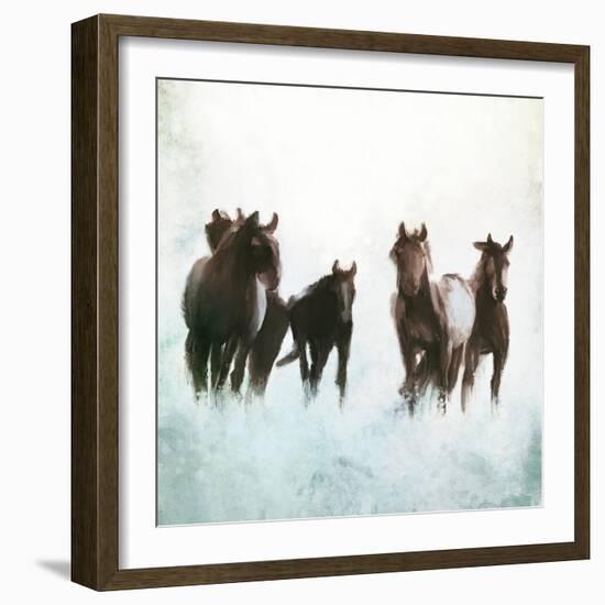 Horses Running Through The Surf-Dan Meneely-Framed Art Print