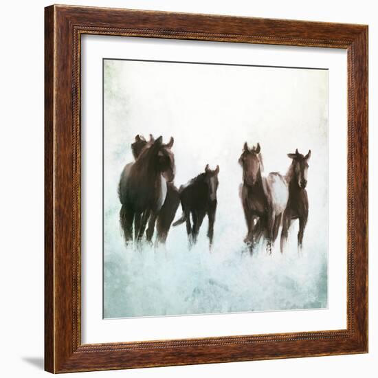 Horses Running Through The Surf-Dan Meneely-Framed Art Print