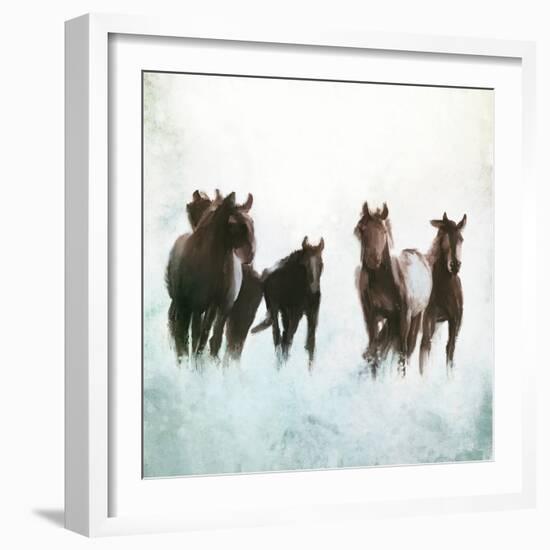 Horses Running Through The Surf-Dan Meneely-Framed Art Print