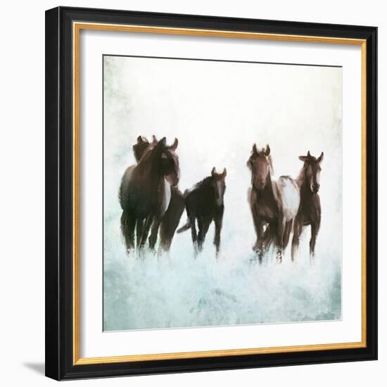 Horses Running Through The Surf-Dan Meneely-Framed Art Print