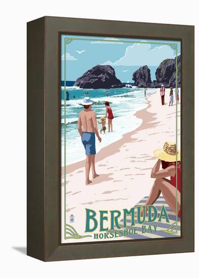 Horseshoe Bay Beach Scene - Bermuda-Lantern Press-Framed Stretched Canvas