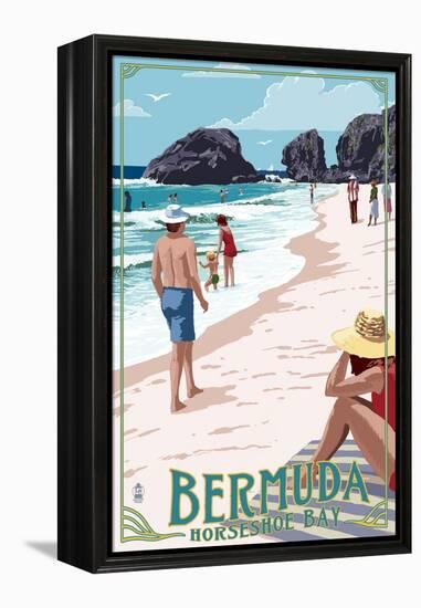 Horseshoe Bay Beach Scene - Bermuda-Lantern Press-Framed Stretched Canvas