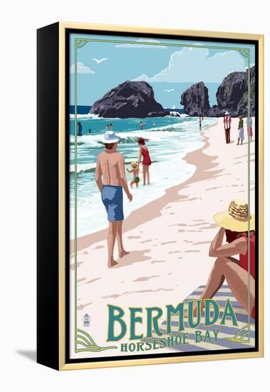 Horseshoe Bay Beach Scene - Bermuda-Lantern Press-Framed Stretched Canvas