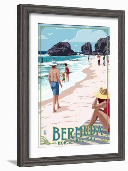 Horseshoe Bay Beach Scene - Bermuda-Lantern Press-Framed Art Print