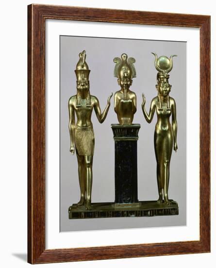 Horus and Isis to Either Side of Osiris upon a Column, Third Intermediate Period 985-715 BC-null-Framed Photographic Print