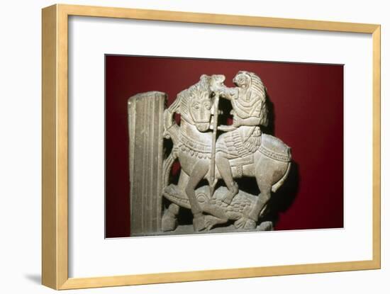 Horus on a Horse spears a Crocodile, Egyptian Sandstone, 5th century-Unknown-Framed Giclee Print