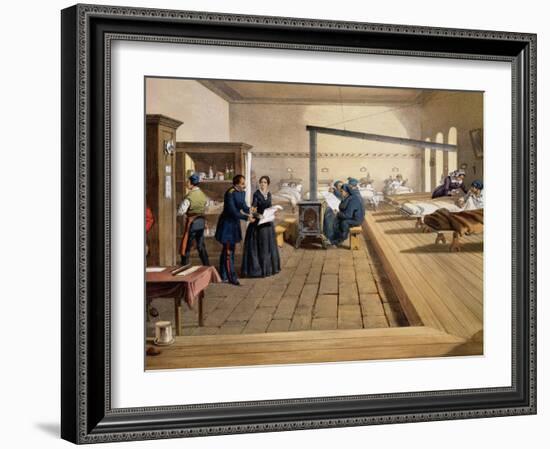 Hospital at Scutari, Detail of Florence Nightingale on the Ward, from "The Seat of War in the East"-William Simpson-Framed Giclee Print