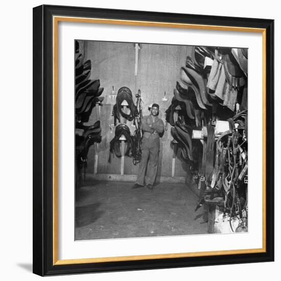 Hostler Henry Gibbs, Frowning Because of the Empty Saddles at the Old Stable-null-Framed Photographic Print