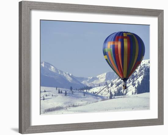 Hot Air Ballon and the North Cascade mountains, Methow Valley, Washington, USA-William Sutton-Framed Photographic Print