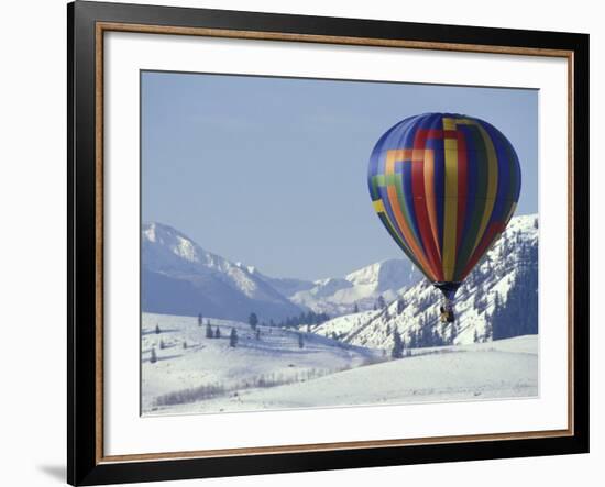 Hot Air Ballon and the North Cascade mountains, Methow Valley, Washington, USA-William Sutton-Framed Photographic Print